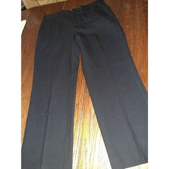 Mens Size 37 Lands End Black Worsted Wool Dress Pants Flat Front Pleated Leg - Picture 1 of 3